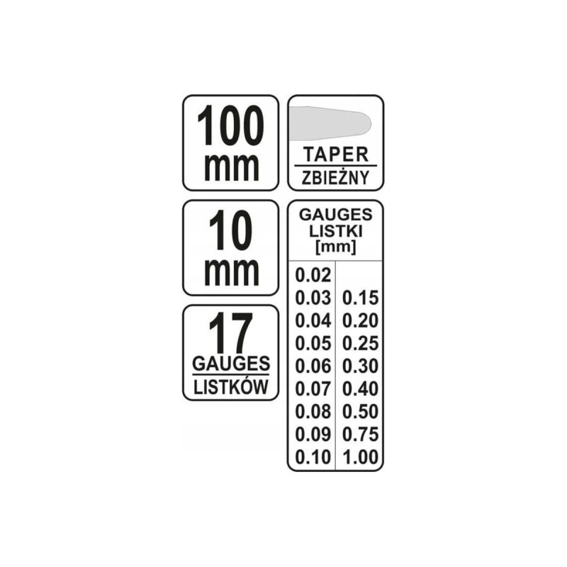 Щупы измерительные 100мм 17шт. 0,02-1мм YATO YT-7220