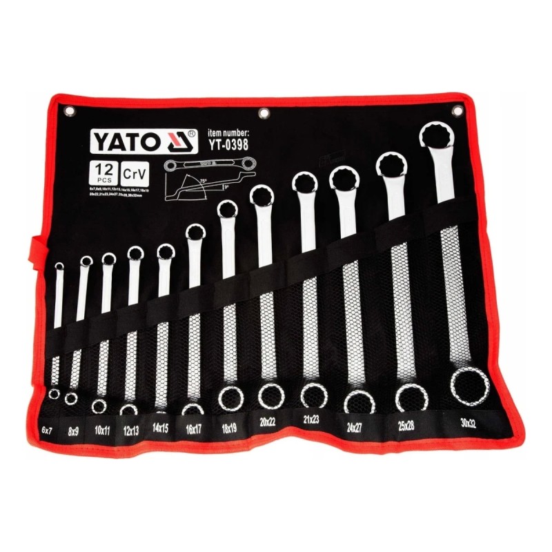 Набор ключей накидных изогнутых 6-32мм 12шт "САТИН" YATO YT-0398