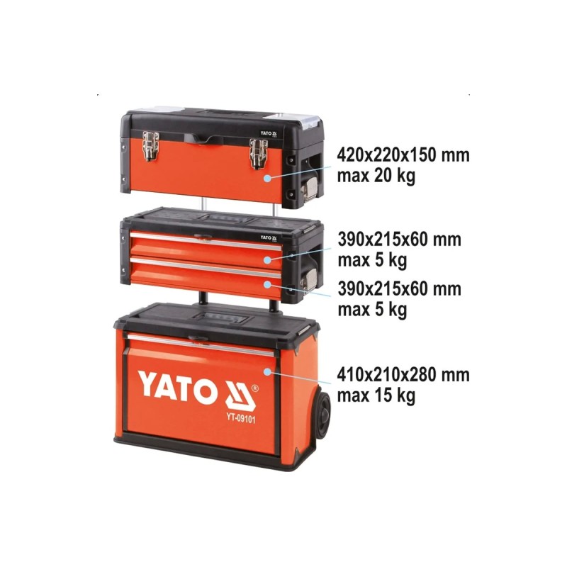 Тележка инструментальная 3 секции, 4 ящика YATO YT-09101