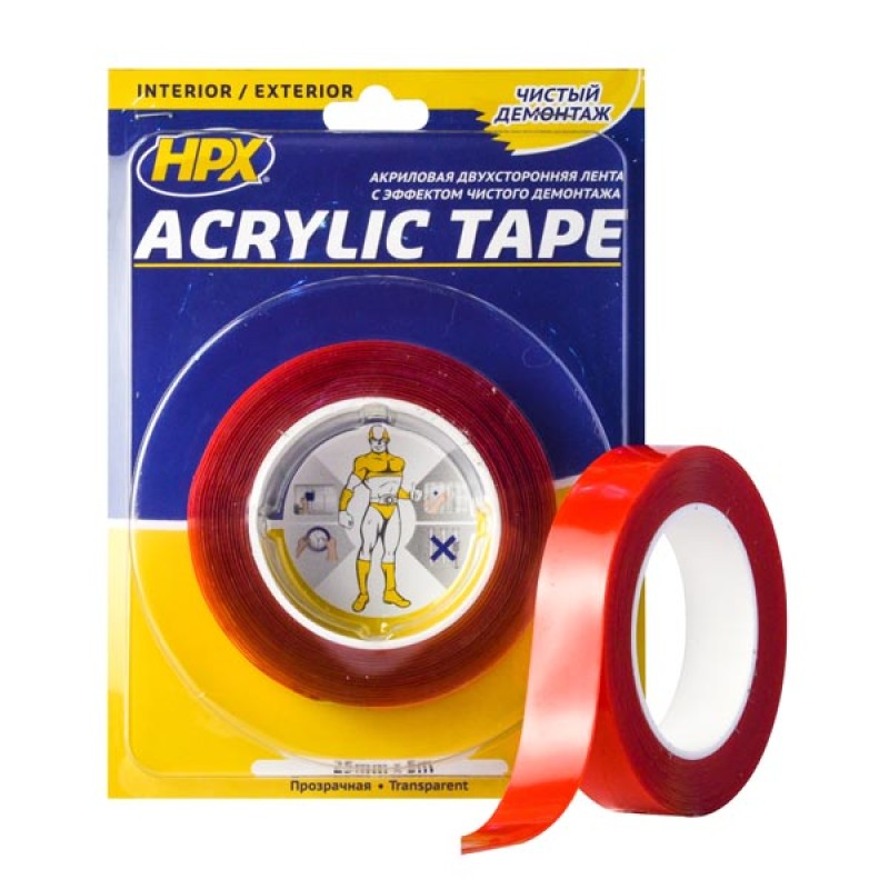 Лента двухсторонняя универсальная HPX TT2505, Acrylic Tape, акриловая, 25 мм х 5 м, прозрачная