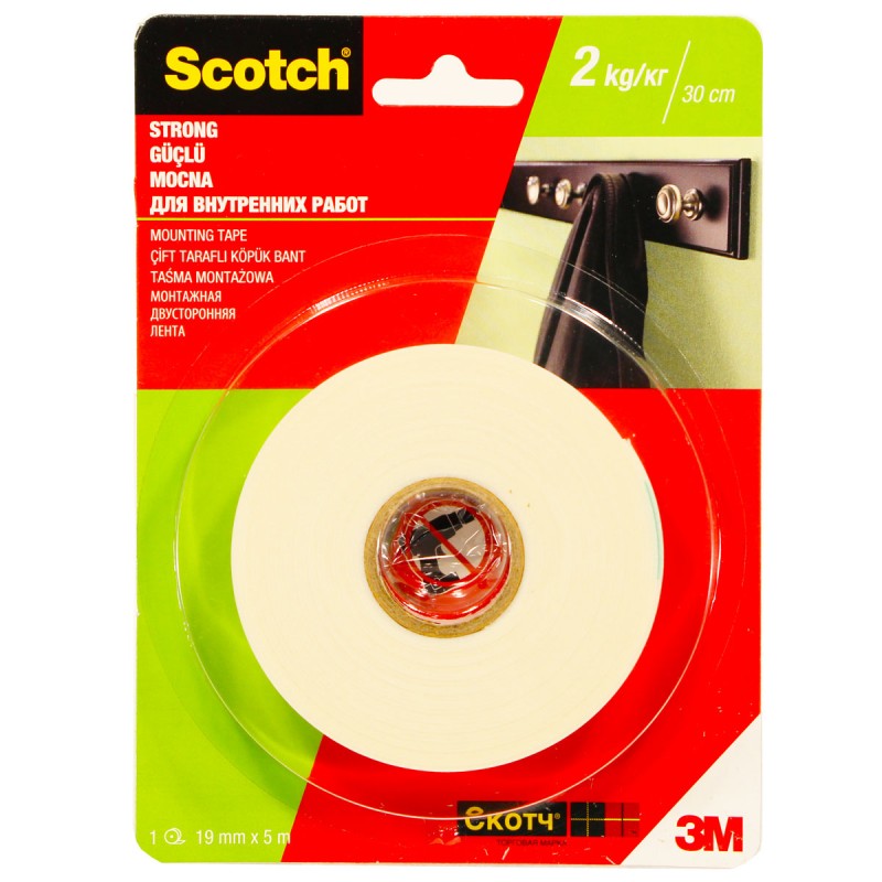 Лента монтажная двусторонняя клейкая Scotch® для внутренних работ, 19мм х 5м