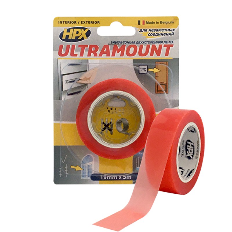 Лента монтажная ультратонкая HPX Ultra Mount для максимального прилегания, 19 мм x 5 м, прозрачная