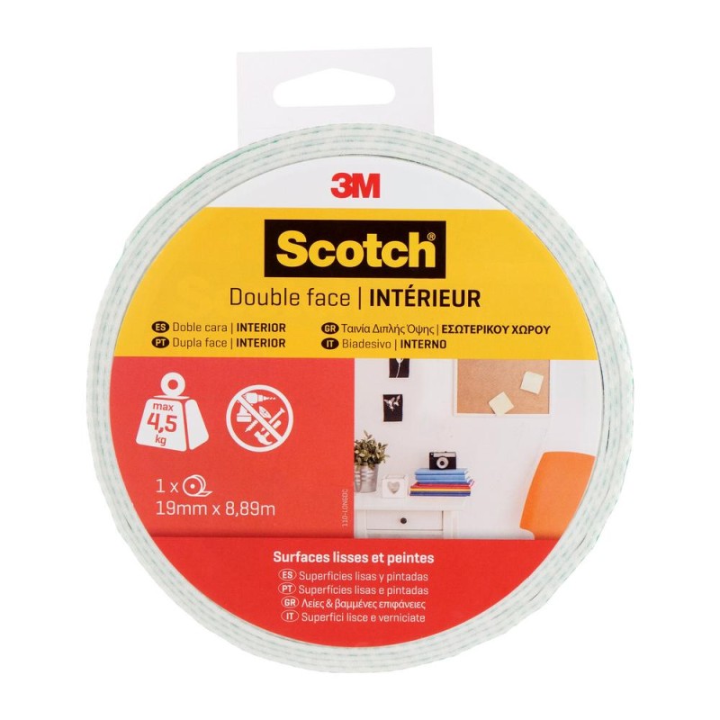 Лента монтажная двусторонняя клейкая Scotch® для внутренних работ, 19мм х 8,89м