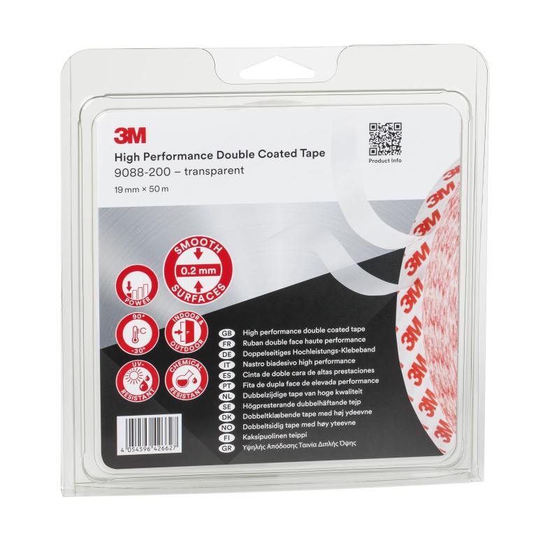 Лента двусторонняя на ПЭТ основе, прозрачная 9088-200, 19 мм х 50 м 3M