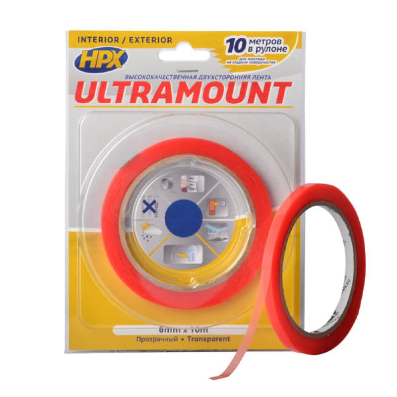 Лента монтажная ультратонкая HPX Ultra Mount для максимального прилегания, 6 мм x 10 м, прозрачная