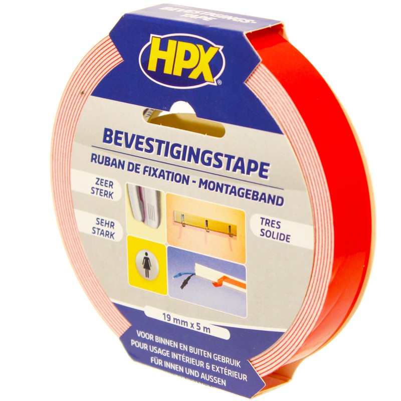 Лента монтажная HPX DS1905, двусторонняя, клейкая, 19 мм х 5 м, белая