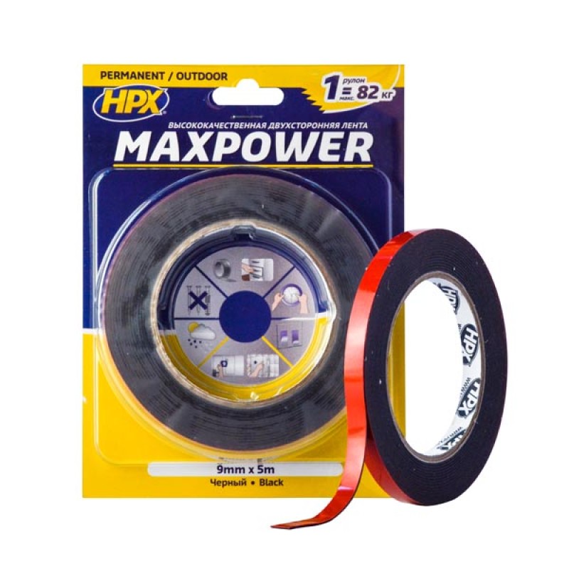 Акриловая двухсторонняя лента MAXPOWER 9мм x 5м