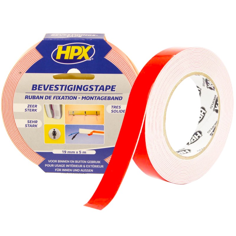 Лента монтажная HPX DS1905, двусторонняя, клейкая, 19 мм х 5 м, белая