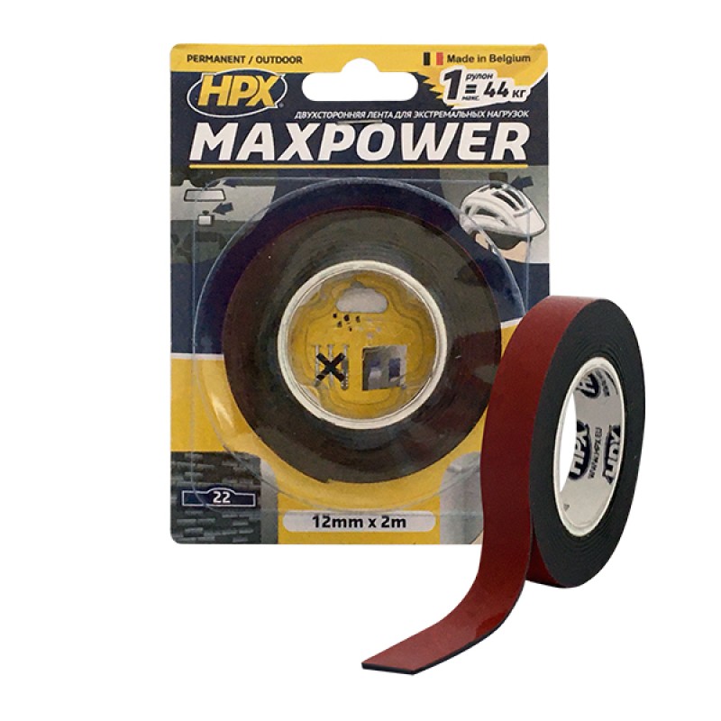 Акриловая двухсторонняя лента MAXPOWER 12мм x 2м