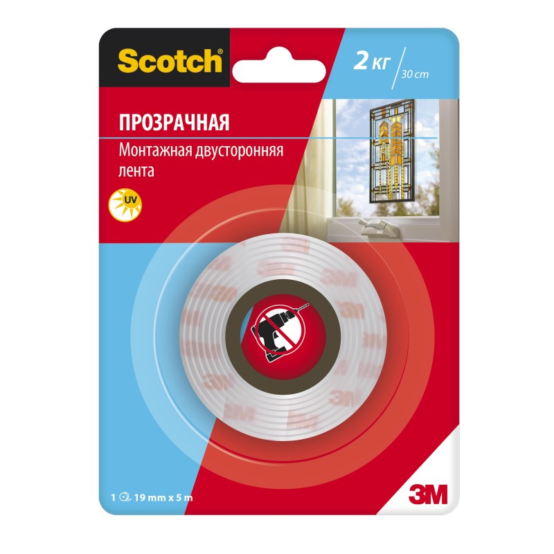 Лента монтажная двусторонняя клейкая Scotch® прозрачная, 19мм х 5м