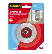 Лента монтажная двусторонняя клейкая Scotch® прозрачная, 19мм х 5м