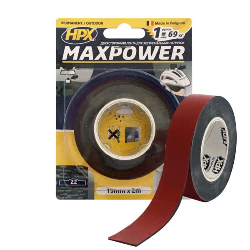 Лента двухсторонняя MAXPOWER 19мм х 2м черная