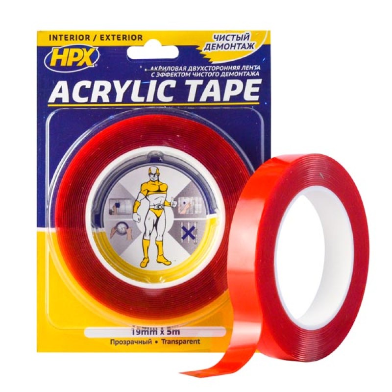 Лента Лента двухсторонняя универсальная HPX TT1905, Acrylic Tape, ACRYLIC TAPE 19мм х 5м прозрачная