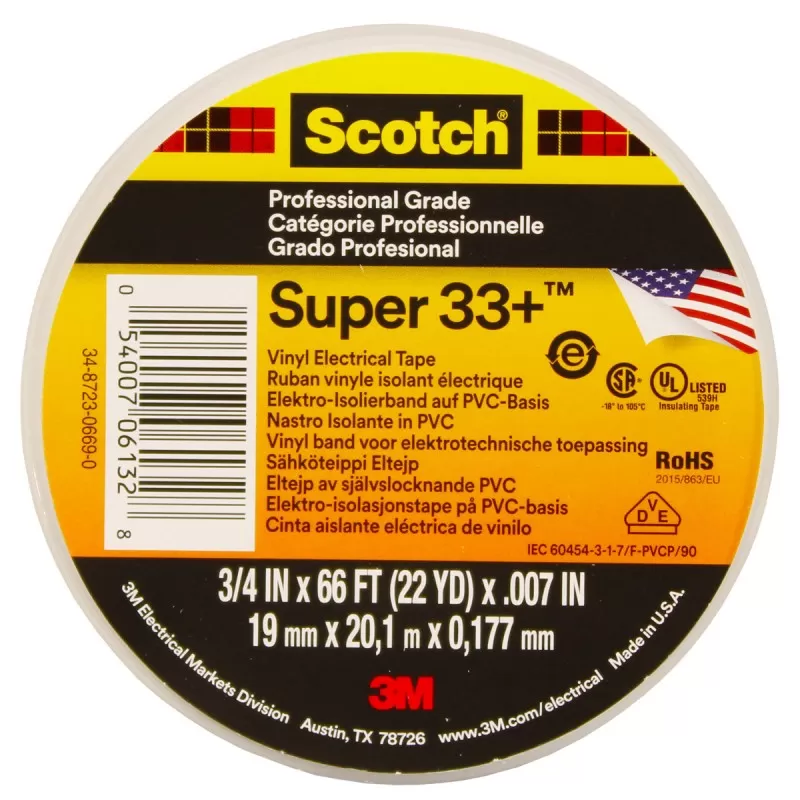 Изолента ПВХ морозостойкая высшего класса SCOTCH SUPER 33, рулон 19 мм х 20 м Изолента ПВХ морозостойкая высшего класса SCOTCH SUPER 33, рулон 19 мм х 20 м