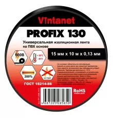 Изолента ПВХ универсальная PROFIX130 черная, рулон 15 мм x 10 м