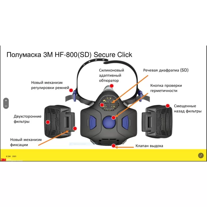 Полумаска 3M™ Secure Click™ HF-802SD, размер средний Полумаска 3M™ Secure Click™ HF-802SD, размер средний