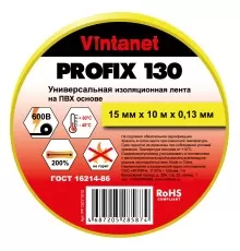Изолента ПВХ универсальная PROFIX130 желтая, рулон 15 мм x 10 м