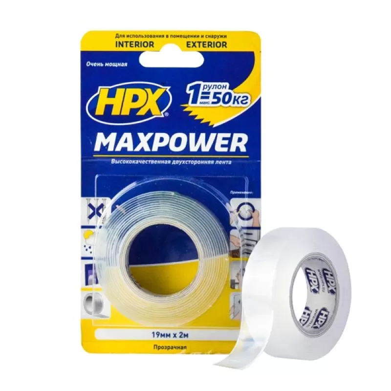Лента двухсторонняя MAXPOWER 19мм х 2м прозрачная (блистер) Лента двухсторонняя MAXPOWER 19мм х 2м прозрачная (блистер)