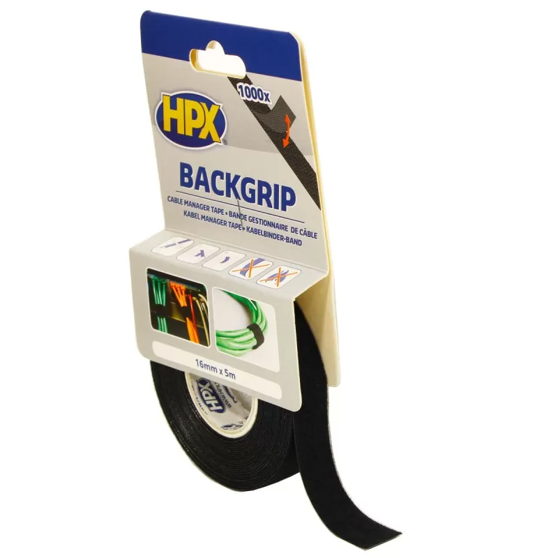 Лента-липучка для бандажа кабелей BACKGRIP 16мм х 1,25мм х 5м черная