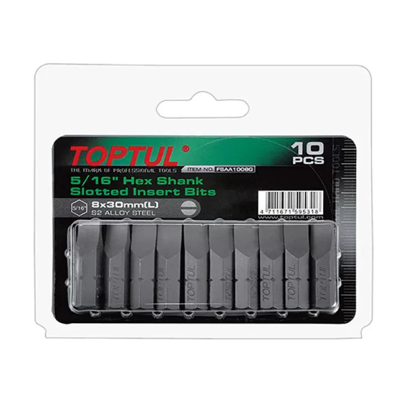 Насадка шлицевая 5/16" 1,2х8х30мм 10шт блистер TOPTUL (FSAA1008G)