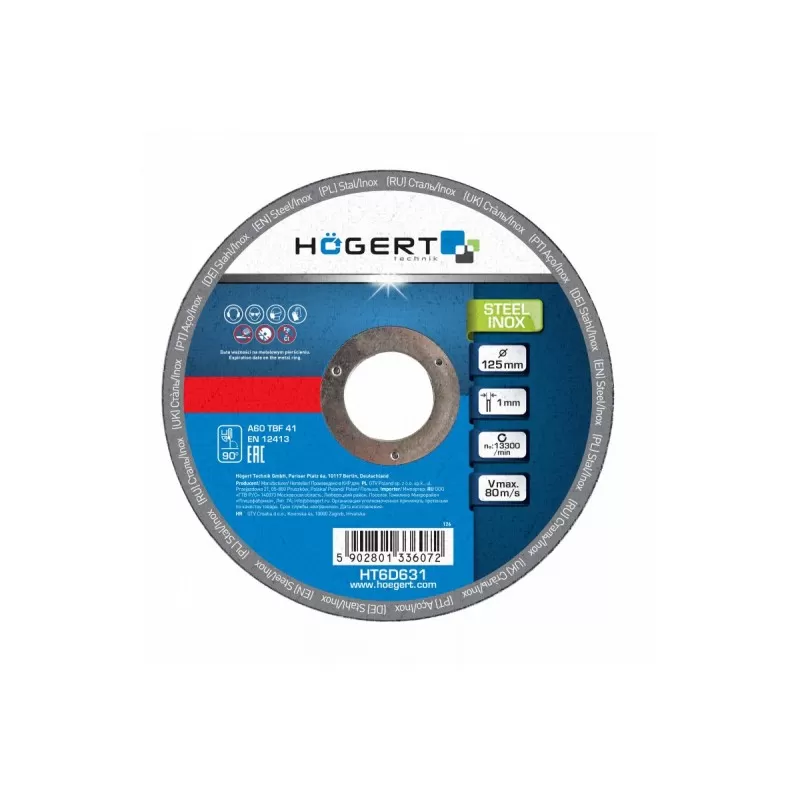 Диски отрезные по стали и инокс 125 х 1,0 х 22,23 мм 20 ШТ, HT6D631, HOEGERT Диски отрезные по стали и инокс 125 х 1,0 х 22,23 мм 20 ШТ, HT6D631, HOEGERT