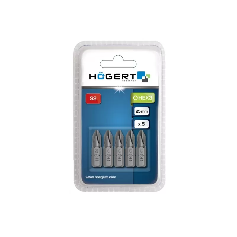 Биты PH1, 25 мм, сталь S2, 5 шт., HT1S301, HOEGERT Биты PH1, 25 мм, сталь S2, 5 шт., HT1S301, HOEGERT