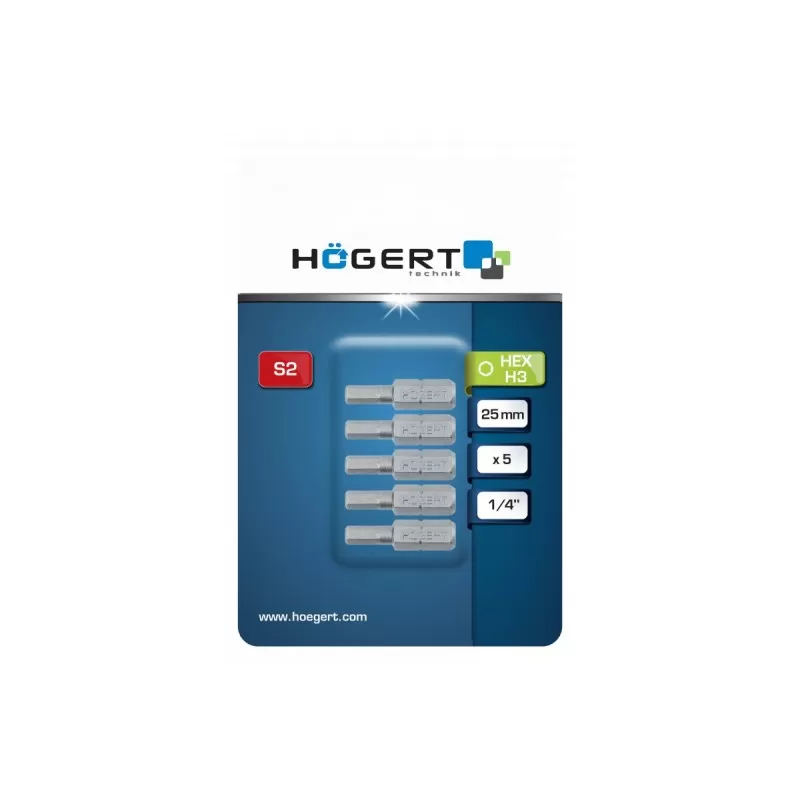 Биты HEX 3, 25 мм, 5 шт., HT1S347, HOEGERT Биты HEX 3, 25 мм, 5 шт., HT1S347, HOEGERT